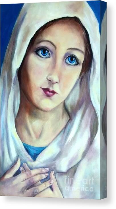 Mary Canvas Print featuring the painting Mary Queen Of Peace by Laura Napoli