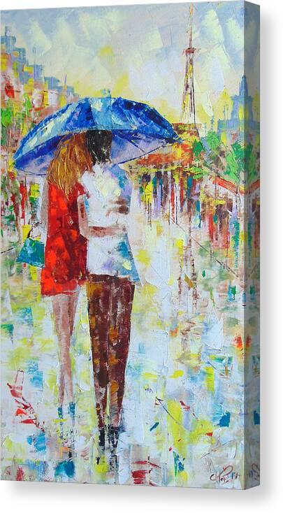 Romantic Canvas Print featuring the painting Romantic Paris by Frederic Payet