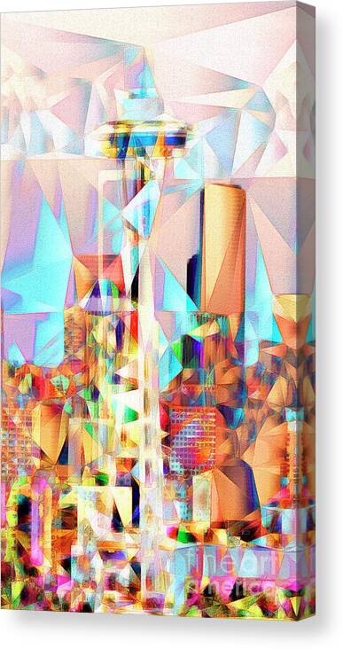 Wingsdomain Canvas Print featuring the photograph Seattle Space Needle in Abstract Cubism 20170327 by Wingsdomain Art and Photography