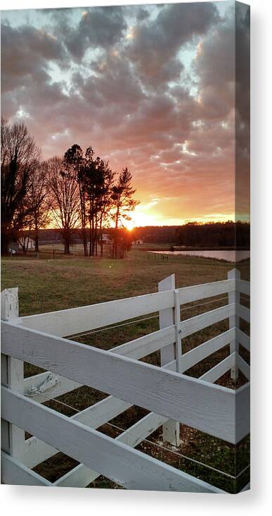 Sunset Canvas Print featuring the photograph Sunset and Fence North Carolina by Jim Moore