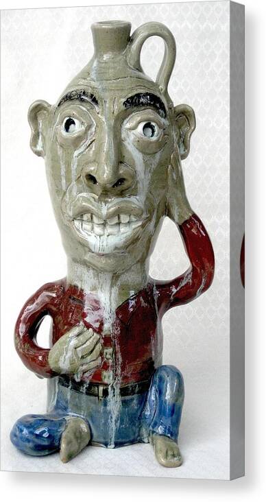 Face Jug Canvas Print featuring the ceramic art The Gravity of the Situation by Stephen Hawks