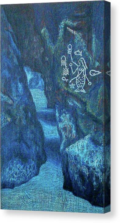 Water Canvas Print featuring the drawing Underwater Cave Drawing by Beth Nix