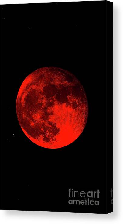 Bloodred Wolf Moon Canvas Print featuring the photograph Blood Red Wolf Supermoon Eclipse Series 873dr by Ricardos Creations