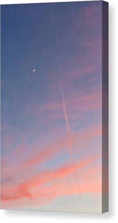 Arizona Canvas Print featuring the photograph Cancerian Crescent and Contrail Sunset by Judy Kennedy