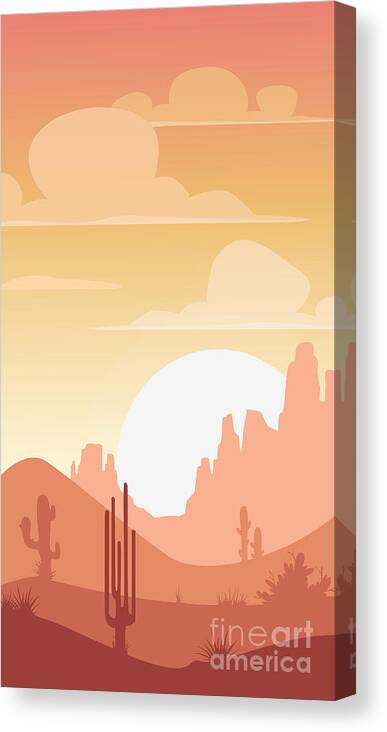 Screen Canvas Print featuring the digital art Cartoon Desert Landscape Sunset by Lilu330