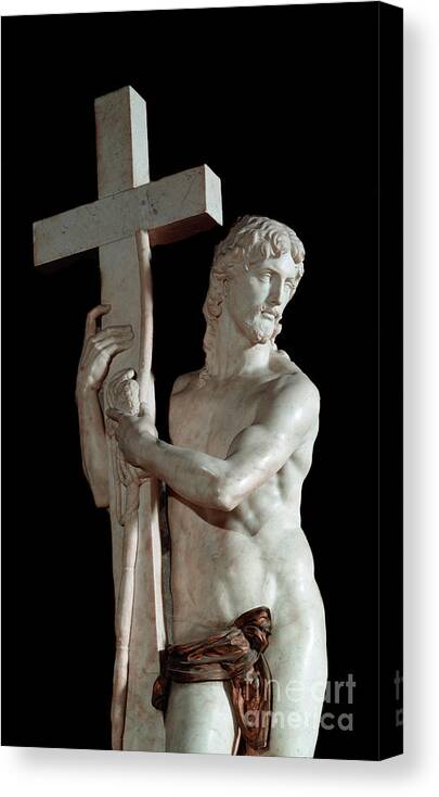 Michelangelo Canvas Print featuring the photograph Christ Redeemer With The Cross Detail Marble Sculpture Made By Michelangelo by Michelangelo