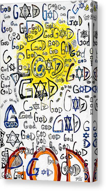 Jewish Star Canvas Print featuring the painting Dyslexic Dog by Yom Tov Blumenthal