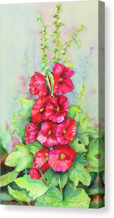 Early Morning Hollyhock Canvas Print featuring the painting Early Morning Hollyhock by Joanne Porter