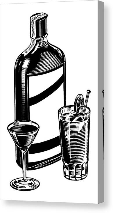 Alcohol Canvas Print featuring the drawing Liquor Bottle and Cocktails by CSA Images