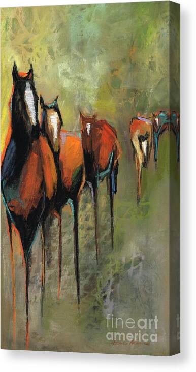 Equine Art Canvas Print featuring the painting Spread Out Single File by Frances Marino
