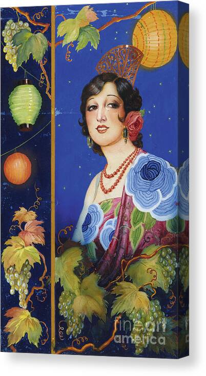 Gouache Canvas Print featuring the drawing Young Woman With Shawl. Artist by Heritage Images