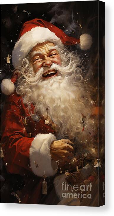 A Close Up Of Santas Laughing Face Rosy Cheeks Art Canvas Print featuring the painting a close up of Santas laughing face rosy cheeks by Asar Studios #1 by Celestial Images
