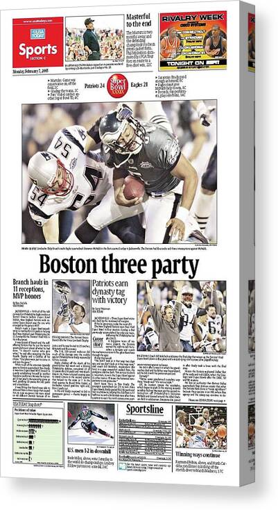 Usa Today Canvas Print featuring the digital art 2005 Patriots vs. Eagles USA TODAY SPORTS SECTION FRONT by Gannett