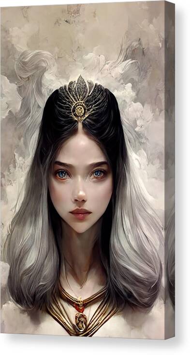 Portrait Canvas Print featuring the painting Beautiful Woman Of Time And Half Night Half Day Pale  Be84c947 D0e3 49d4 814e 1d7b615 by MotionAge Designs