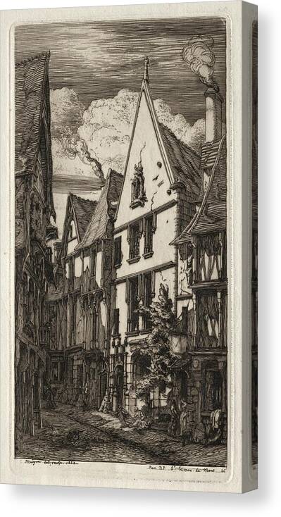 Etchings Of Paris A Bourges 1853 Charles Meryon Background Canvas Print featuring the painting Etchings of Paris a Bourges 1853 Charles Meryon by MotionAge Designs