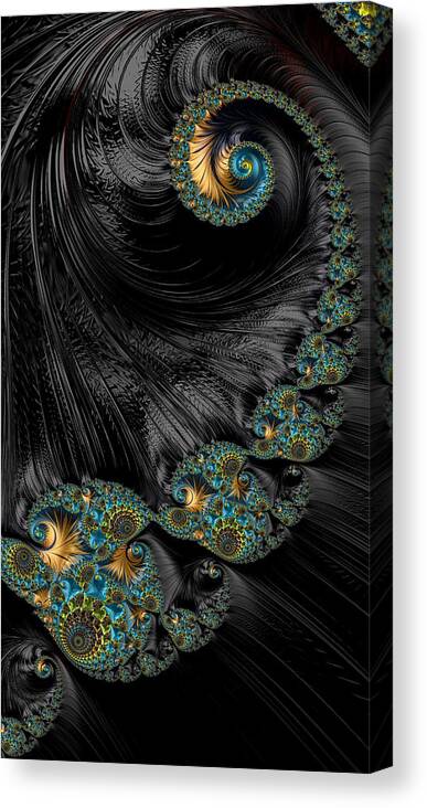 Fractal Canvas Print featuring the digital art Fancy Black and Gold Fractal Spiral with Jewels by Shelli Fitzpatrick