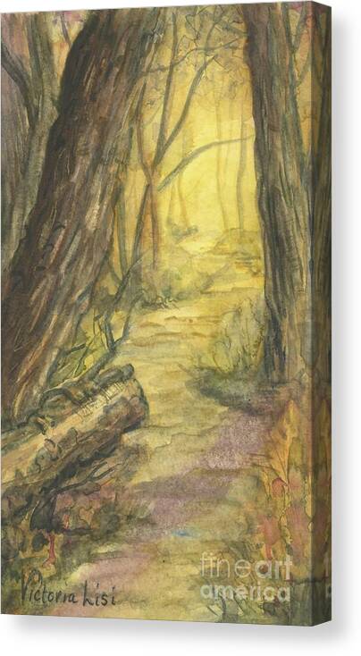 Watercolor Canvas Print featuring the painting Golden Path by Victoria Lisi