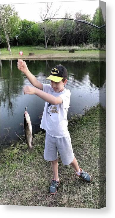  Canvas Print featuring the photograph Grandson Catches a Catfish by Donna Mibus