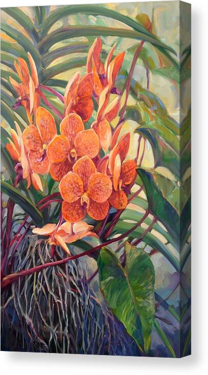 Orchid Canvas Print featuring the painting Tangerine Vanda Surprise by Laurie Snow Hein