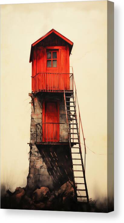 Digital Canvas Print featuring the digital art The Red Tower by My Head Cinema