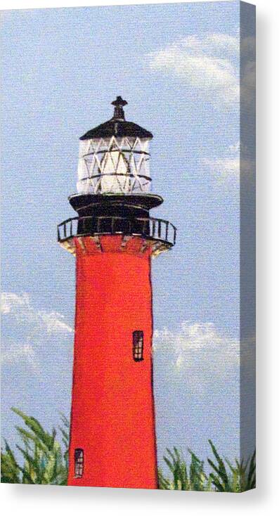 Top Of Jupiter Inlet Lighthouse Ocean Beach Florida Atlantic Ocean Canvas Print featuring the painting TOP of Jupiter Inlet Lighthouse by Joni Hermansen