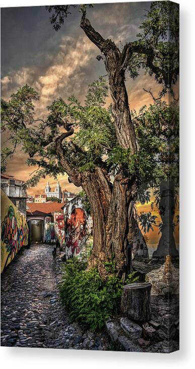 Lisbon Canvas Print featuring the photograph Walking in history's footsteps by Micah Offman