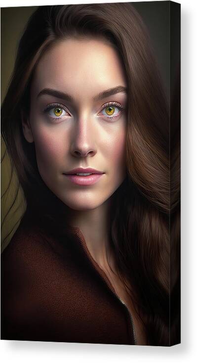 Woman Canvas Print featuring the digital art Woman Portrait 22 Brown Hair Hazel Eyes by Matthias Hauser