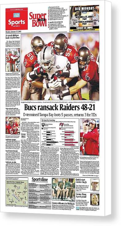 2003 Buccaneers Vs. Raiders Usa Today Sports Section Front Canvas Print