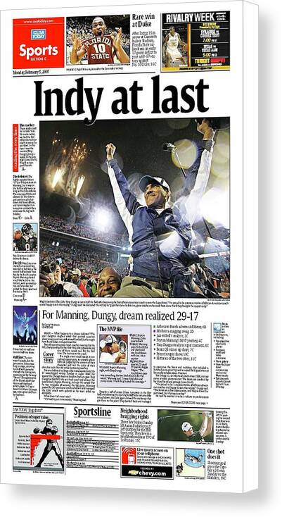 2007 Colts Vs. Bears Usa Today Sports Section Front Canvas Print