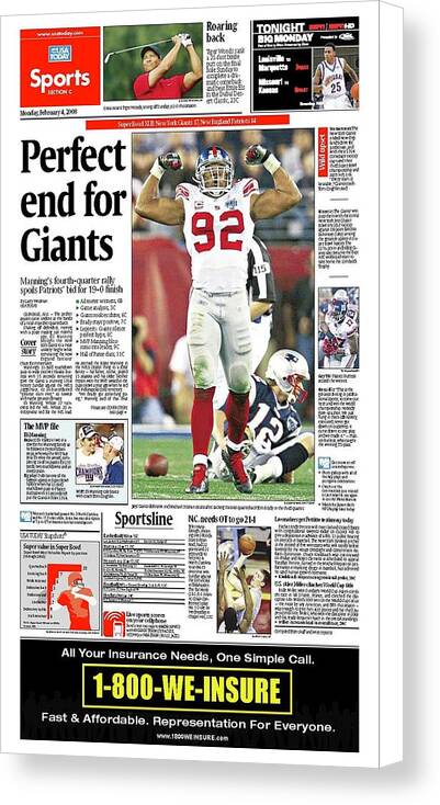 2008 Giants Vs. Patriots Usa Today Sports Section Front Canvas Print