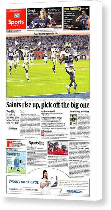 2010 Saints Vs. Colts Usa Today Sports Section Front Canvas Print