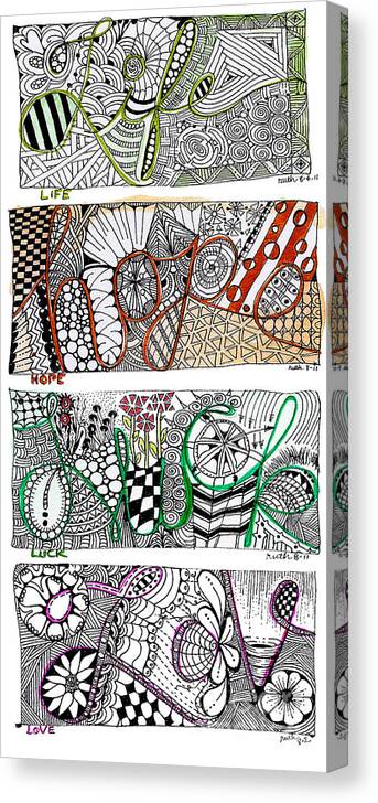 Zentangles And Zendoodles Canvas Print featuring the mixed media Four Letter Words by Ruth Dailey