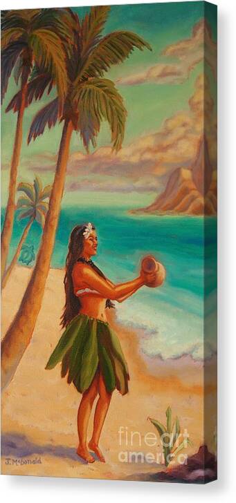 Vintage Hawaiian Canvas Print featuring the painting Hula Aloha by Janet McDonald