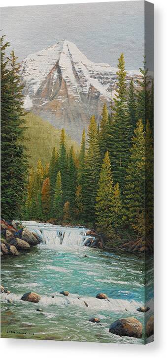 Jake Vandenbrink Canvas Print featuring the painting Robson River Falls by Jake Vandenbrink