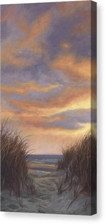Beach Canvas Print featuring the painting Sunset By The Beach by Lucie Bilodeau