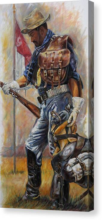 Buffalo Soldier Canvas Print featuring the painting Buffalo Soldier Outfitted by Harvie Brown