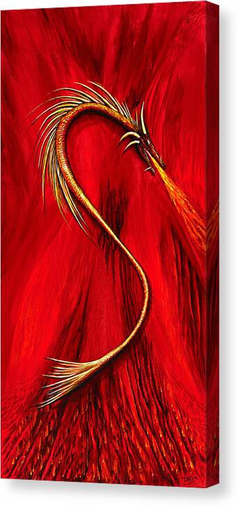 Red Canvas Print featuring the painting Fire Wyrmling by David Junod