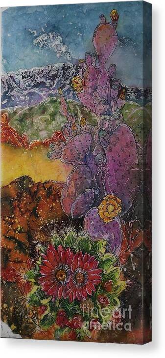 Watercolor Batik Canvas Print featuring the mixed media High Desert Spring by Carol Losinski Naylor