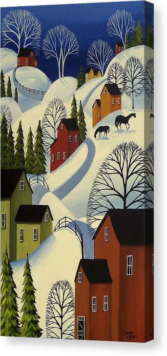 Winter Canvas Print featuring the painting Hills Of Winter - snow landscape by Debbie Criswell