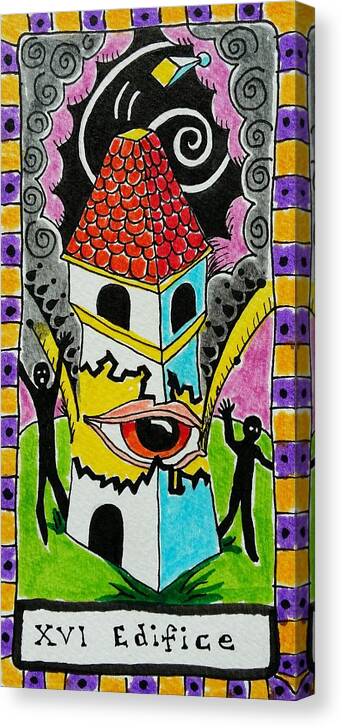 Tarot Canvas Print featuring the drawing Intuitive Catalyst Card - Edifice by Corey Habbas