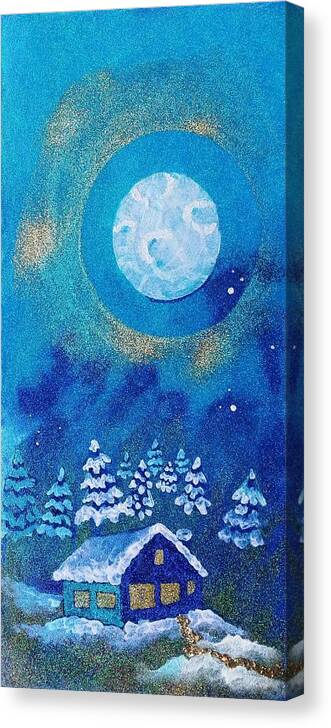 Folk Art Canvas Print featuring the painting Magical Night at the Cabin by Corey Habbas