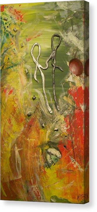 Adam & Eve Canvas Print featuring the painting Out of Eden by Carmen Kolcsar