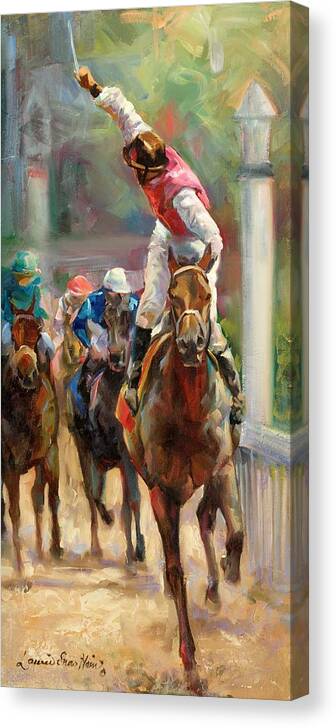 Horses Canvas Print featuring the painting Over The Line by Laurie Snow Hein