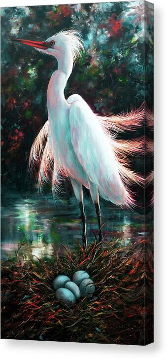 Birds Canvas Print featuring the painting Patiently Waiting by Lynne Pittard