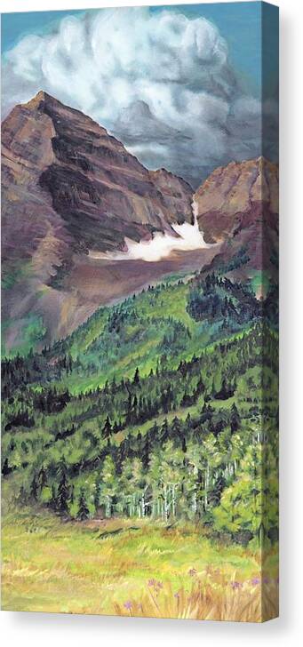 Summer Canvas Print featuring the painting Summer Maroon Bells Four Seasons by Leizel Grant