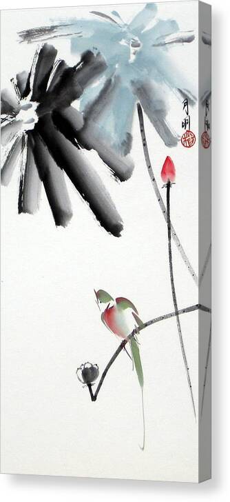Chinese Painting Canvas Print featuring the painting Summer pond by Ming Yeung