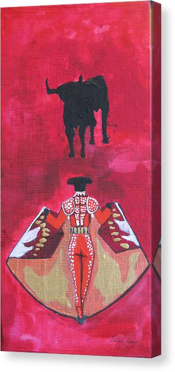 Spanish Art Canvas Print featuring the painting The Bull Fight NO.1 by Patricia Arroyo