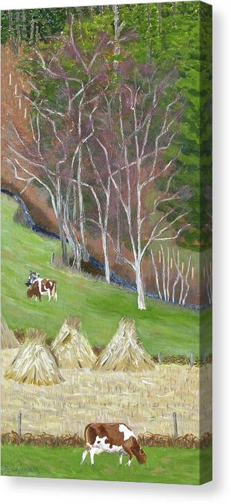 Landscape Canvas Print featuring the painting The fodder's in the shock by Barb Pennypacker