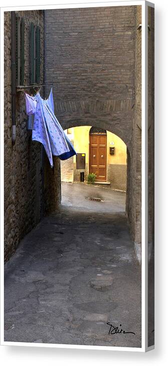 Italian Back Alley Canvas Print featuring the photograph Volterra Back Street by Peggy Dietz