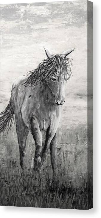 Texas Canvas Print featuring the digital art Wild and Free Gray Scale by Suzanne Theis